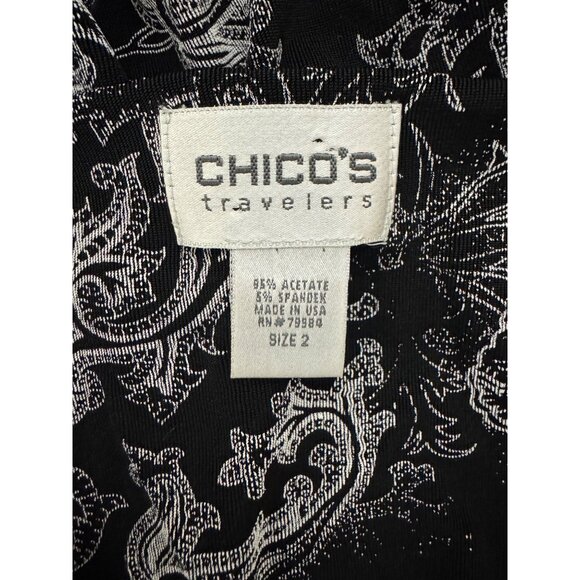 Chico's Size 2 = Large/12 Travelers Black White Paisley Floral Tank Maxi Dress - Picture 4 of 6